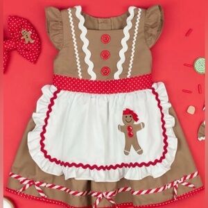 Ricrac & Ruffled 100% Cotton Gingerbread Girls Dress in Brown & Red Size 10 NWT